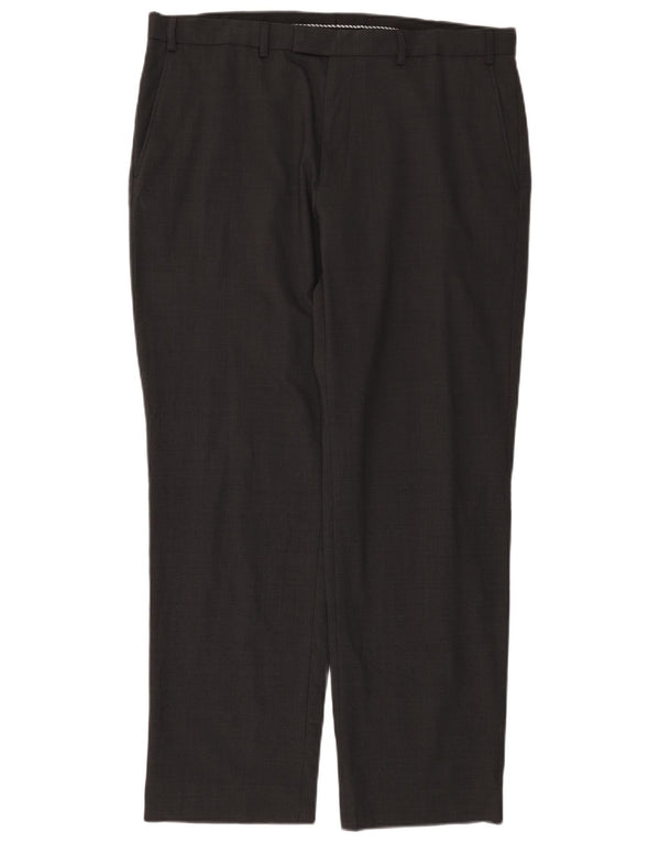 Calça masculina de terno reto Marks & Spencer W38 L31 lã cinza
