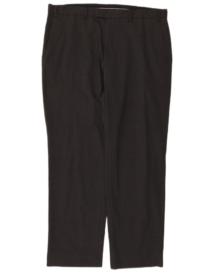 Calça masculina de terno reto Marks & Spencer W38 L31 lã cinza