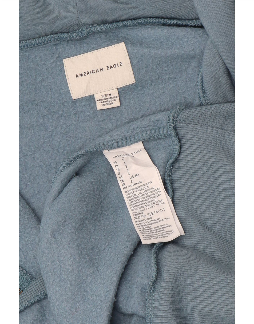 Suéter masculino com capuz e zíper AMERICAN EAGLE de algodão azul pequeno
