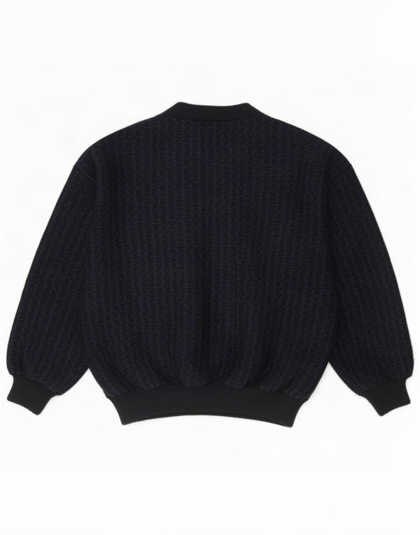 Suéter feminino vintage com gola redonda Reino Unido 16 grande estampa animal preta