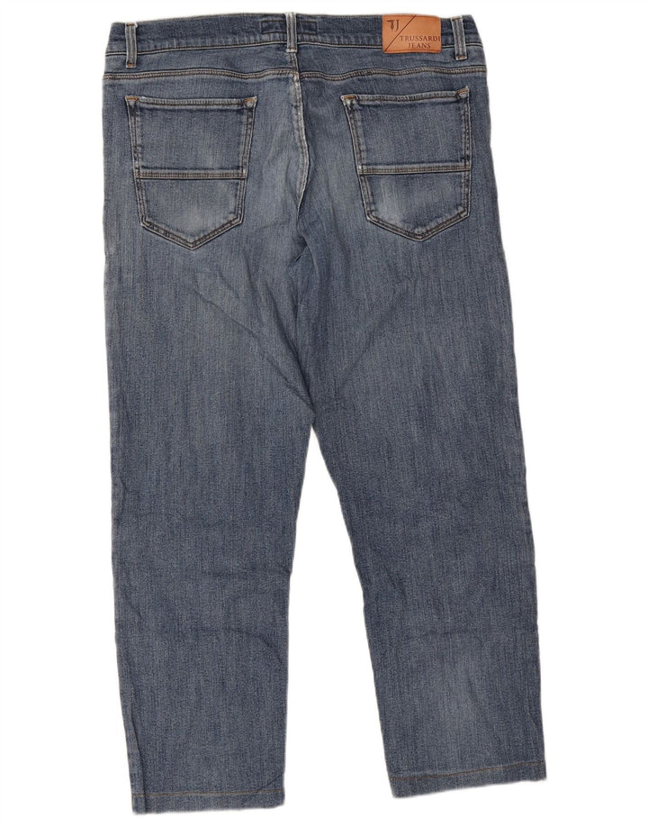 Trussardi Calça jeans masculina desgastada IT 51 grande W37 L26 azul