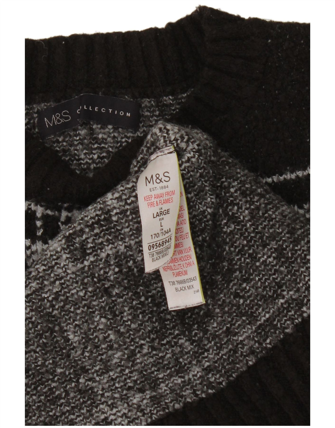 Suéter feminino Marks & Spencer com gola redonda Reino Unido 16 xadrez preto grande