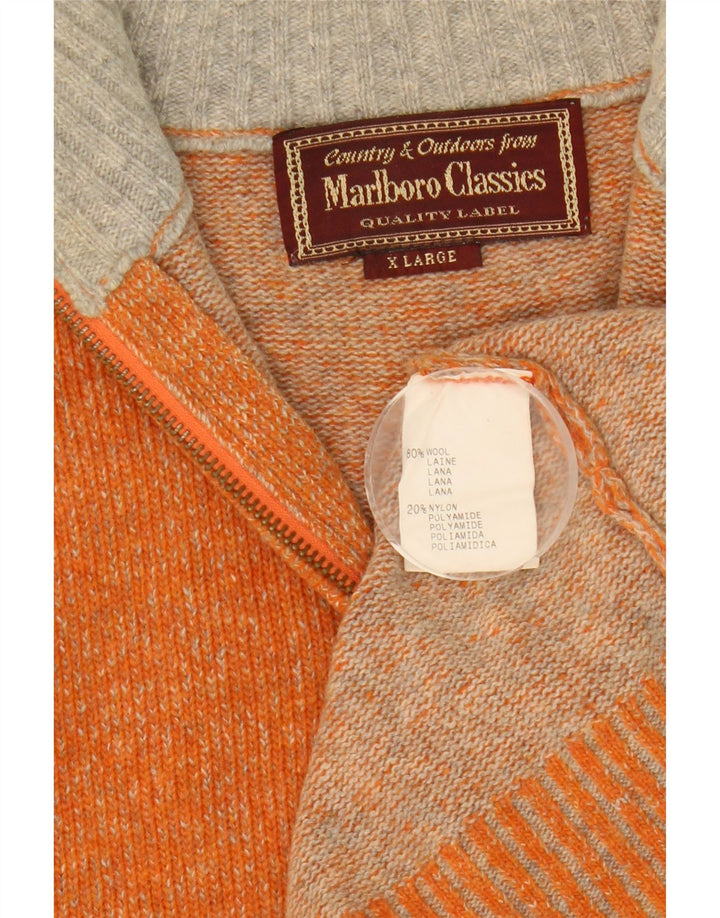Suéter masculino Marlboro Classics com zíper e gola XL de lã manchada laranja