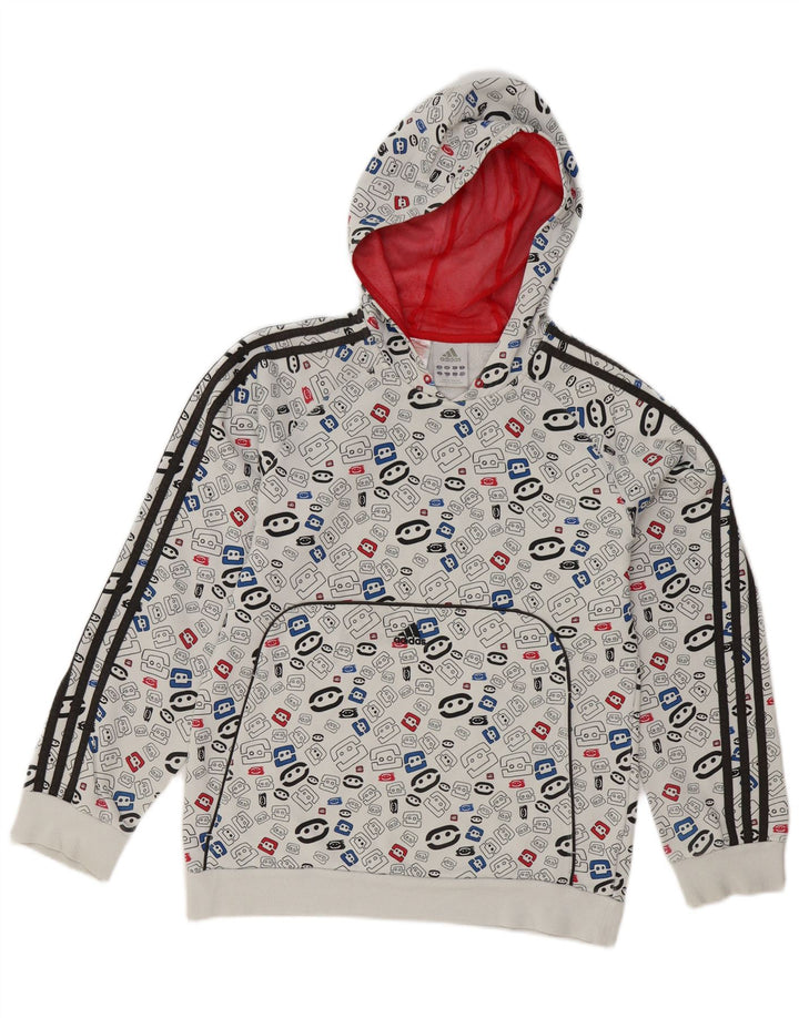 Adidas Meninos Abstract Pattern Hoodie Jumper 15-16 Anos Branco Geométrico