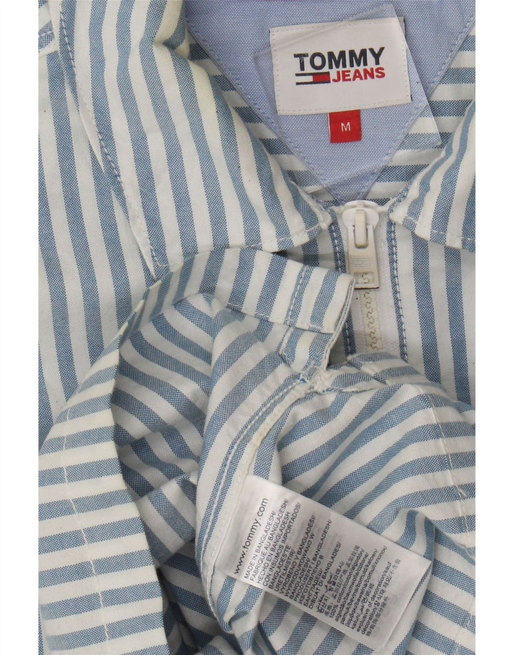 Pulôver masculino Tommy Hilfiger de manga curta com listras azuis médias de algodão