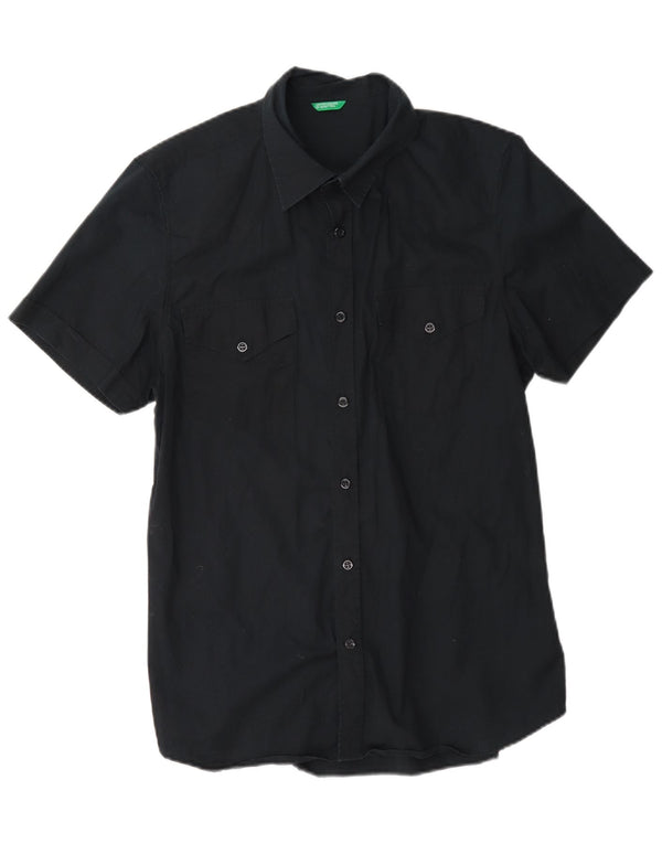 Camisa masculina de manga curta Benetton grande algodão azul marinho