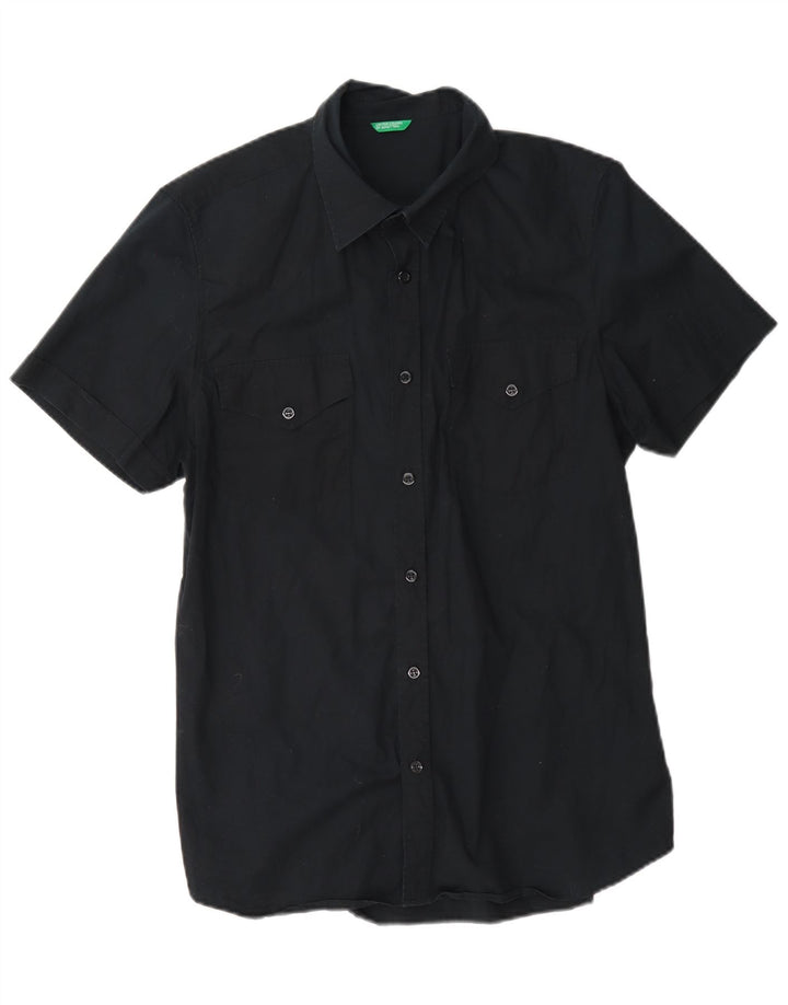 Camisa masculina de manga curta Benetton grande algodão azul marinho