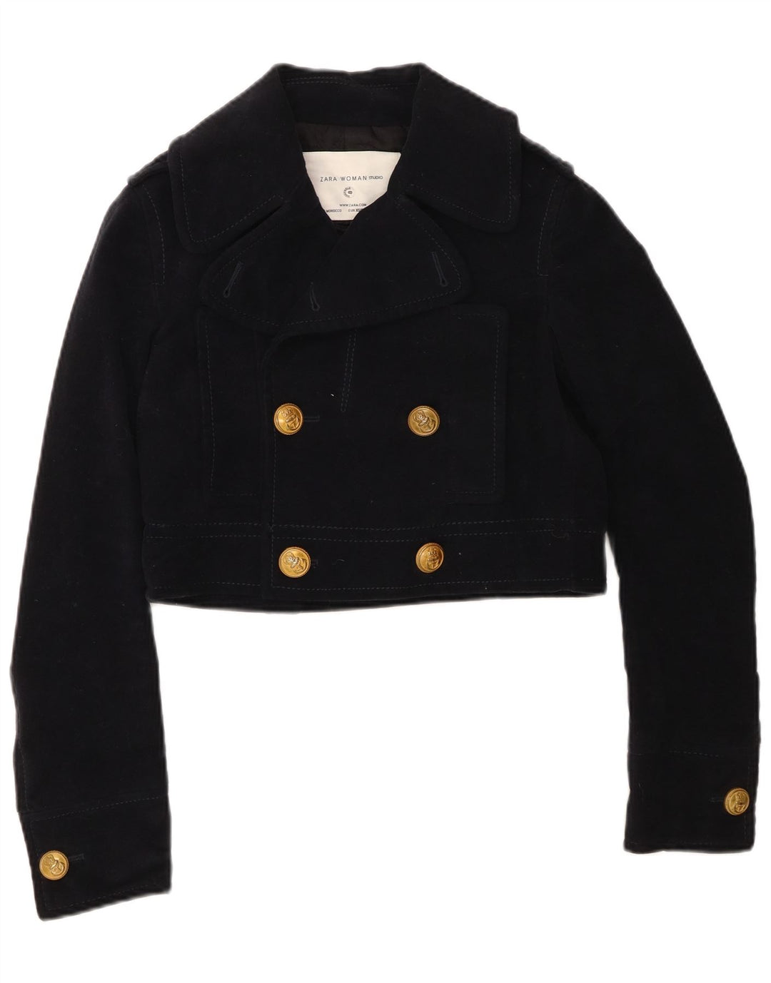 Jaqueta bomber feminina Zara com peito duplo, Reino Unido 6 XS, azul marinho, algodão