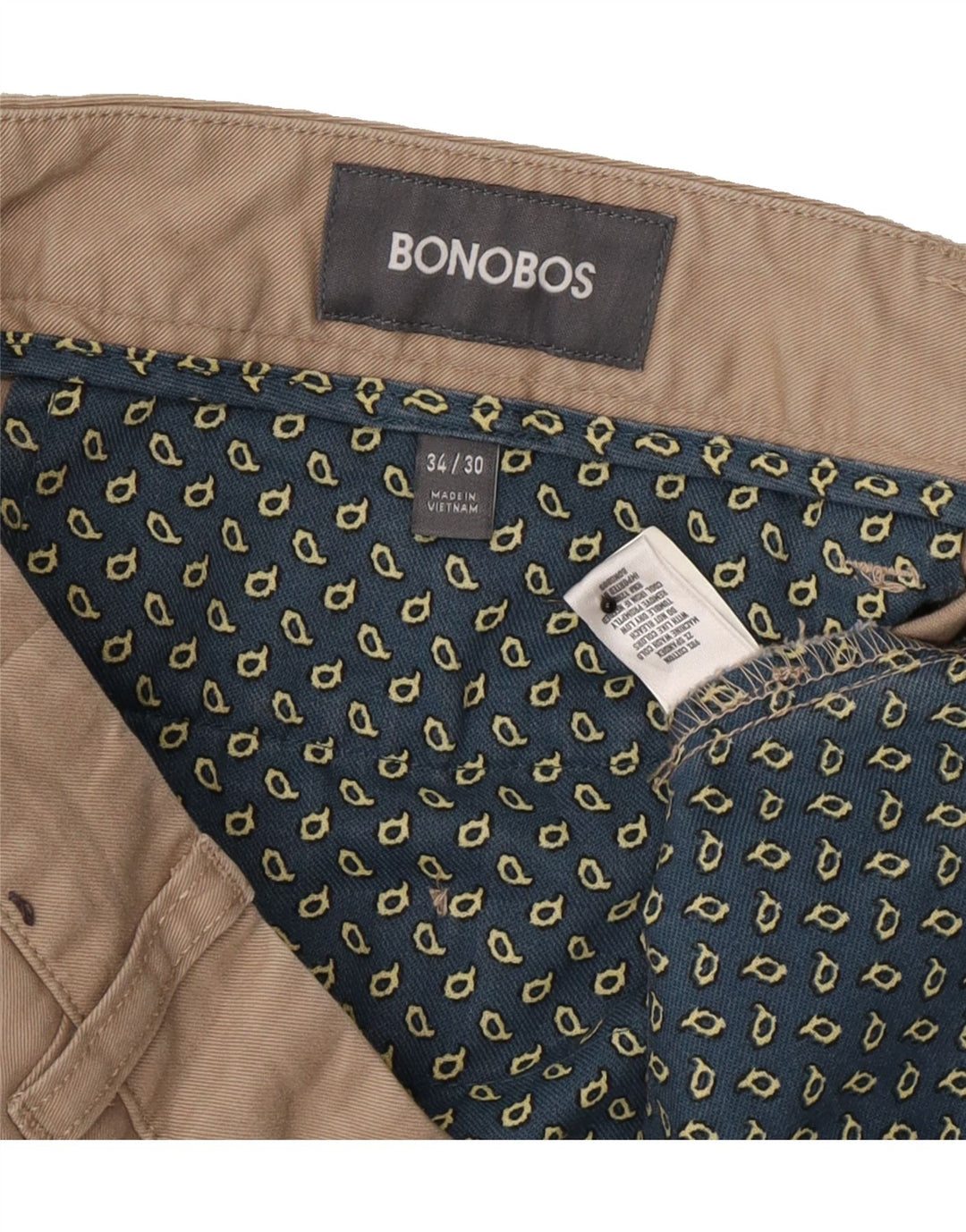 BONOBOS Mens Straight Chino Trousers W34 L28 Beige Cotton Vintage BONOBOS and Second-Hand BONOBOS from Messina Hembry 