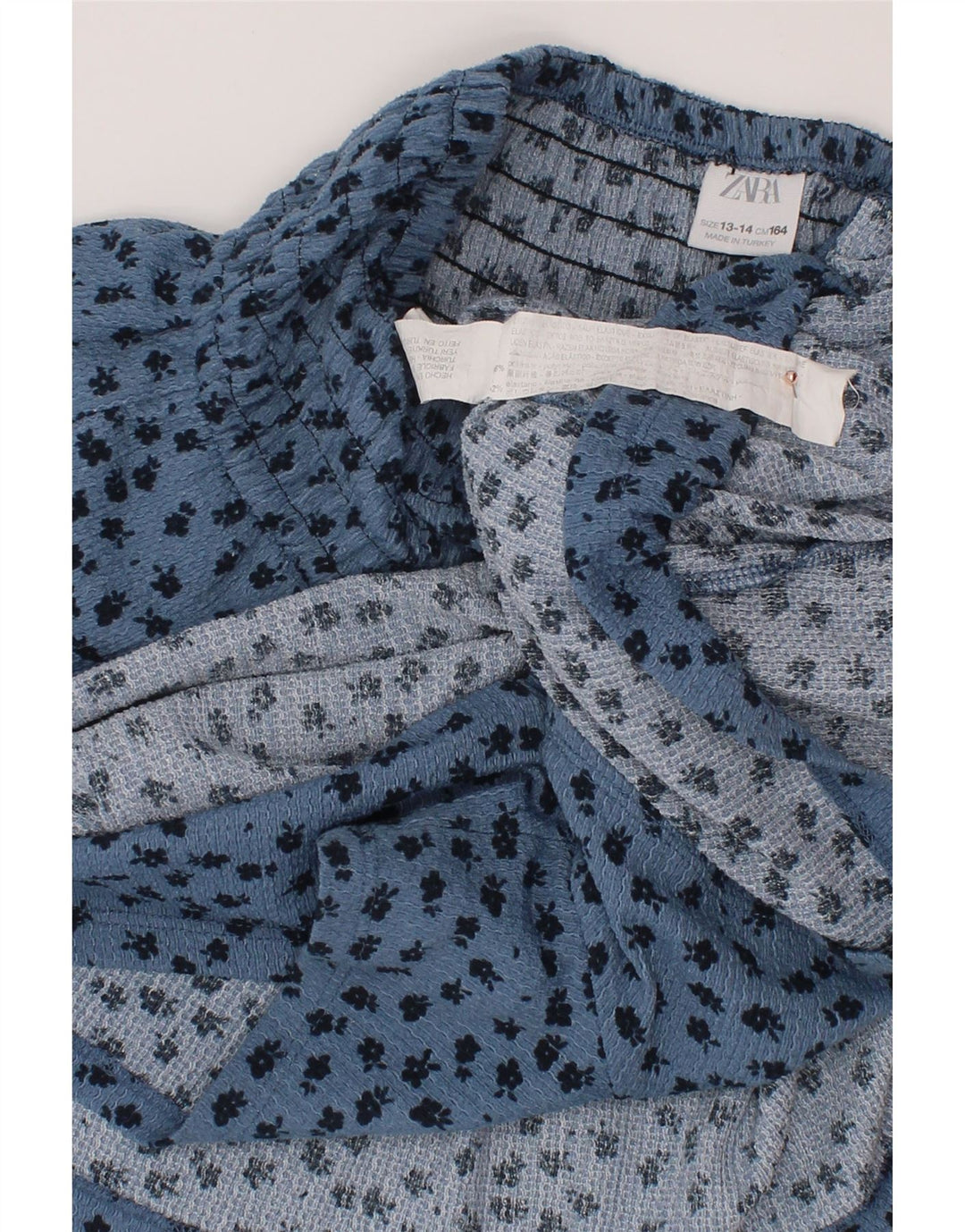 ZARA Meninas Saia com babados 13-14 anos W26 Poliéster manchado azul