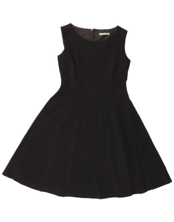 Vestido feminino Marks & Spencer sem mangas evasê UK 12 poliéster preto médio