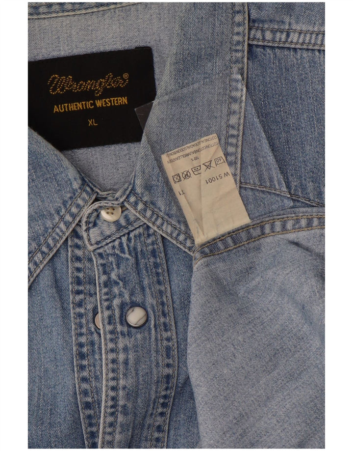 Camisa jeans masculina Wrangler XL azul algodão ocidental