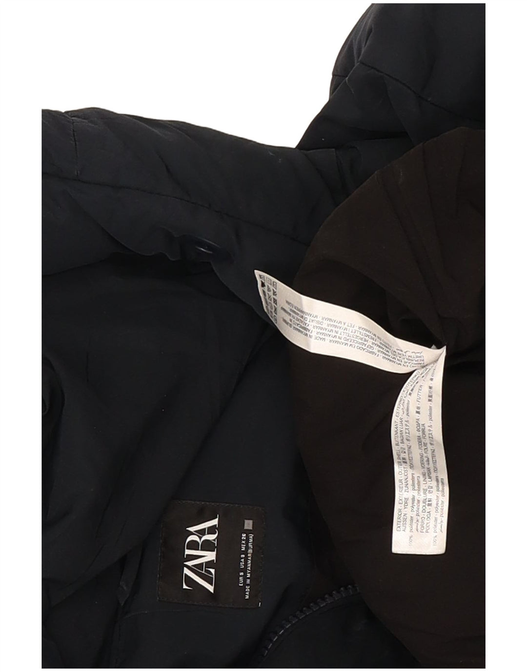 Jaqueta acolchoada com capuz e capuz feminino Zara UK 10 pequena azul marinho