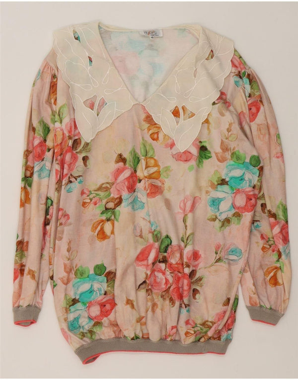 Blusa feminina vintage oversized IT 48 XL algodão floral multicolorido