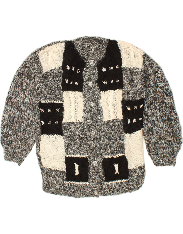 VINTAGE Womens Cardigan Sweater UK 16 Large Grey Patchwork Vintage Vintage and Second-Hand Vintage from Messina Hembry 