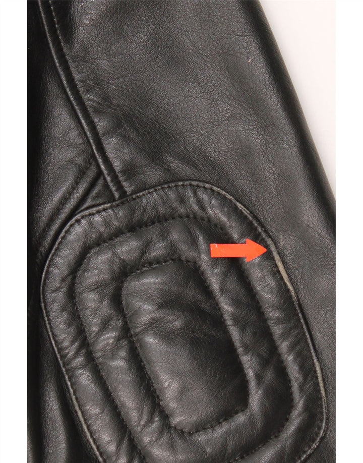 Jaqueta militar de couro masculina vintage Reino Unido 38 couro preto médio