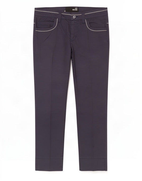 Calça feminina reta cortada Moschino W28 L26 algodão azul marinho