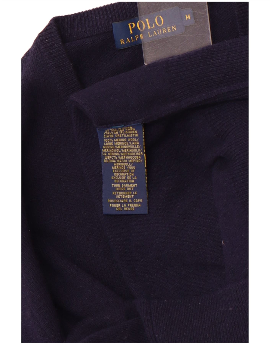 Suéter masculino POLO RALPH LAUREN com decote em V médio azul marinho lã merino