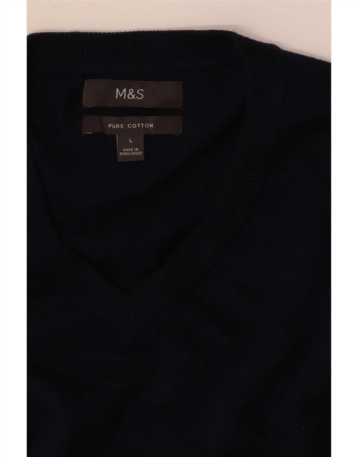 Suéter masculino Marks & Spencer com decote em V grande azul marinho