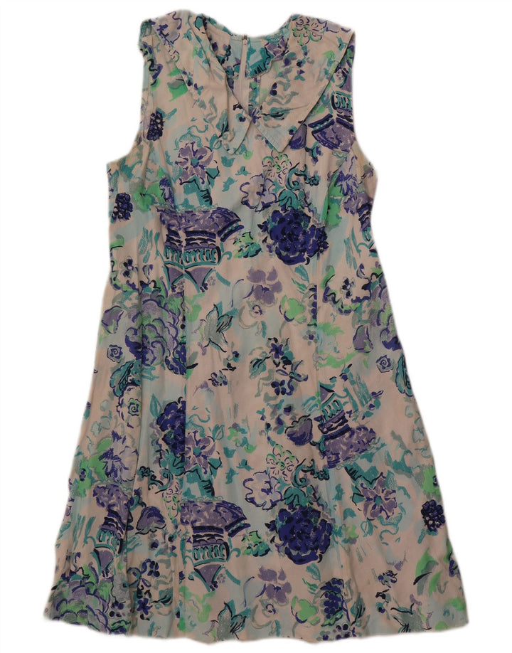 Vestido feminino vintage sem mangas evasê UK 12 médio off white floral