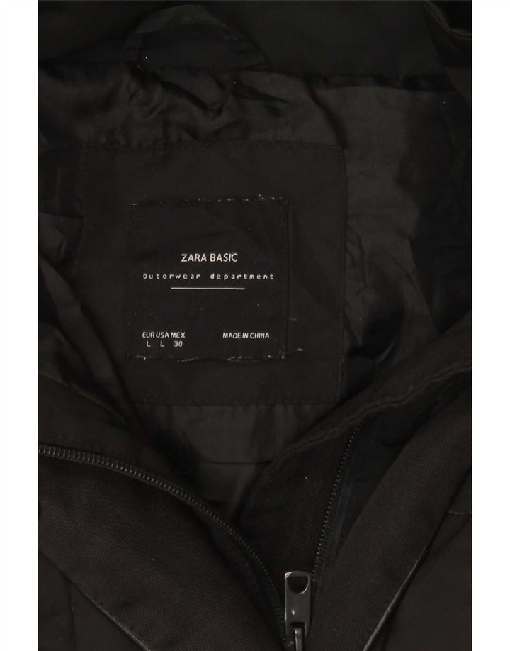 Casaco acolchoado com capuz feminino Zara Reino Unido 14 grande preto