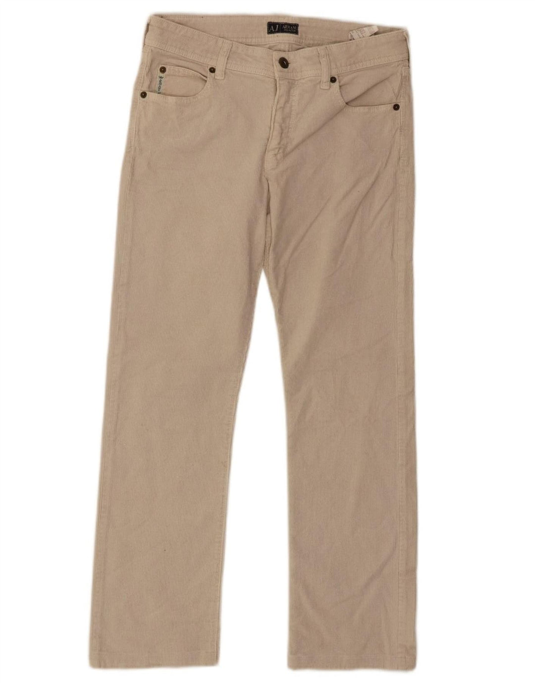 Calça feminina reta de veludo ARMANI W29 L26 algodão bege