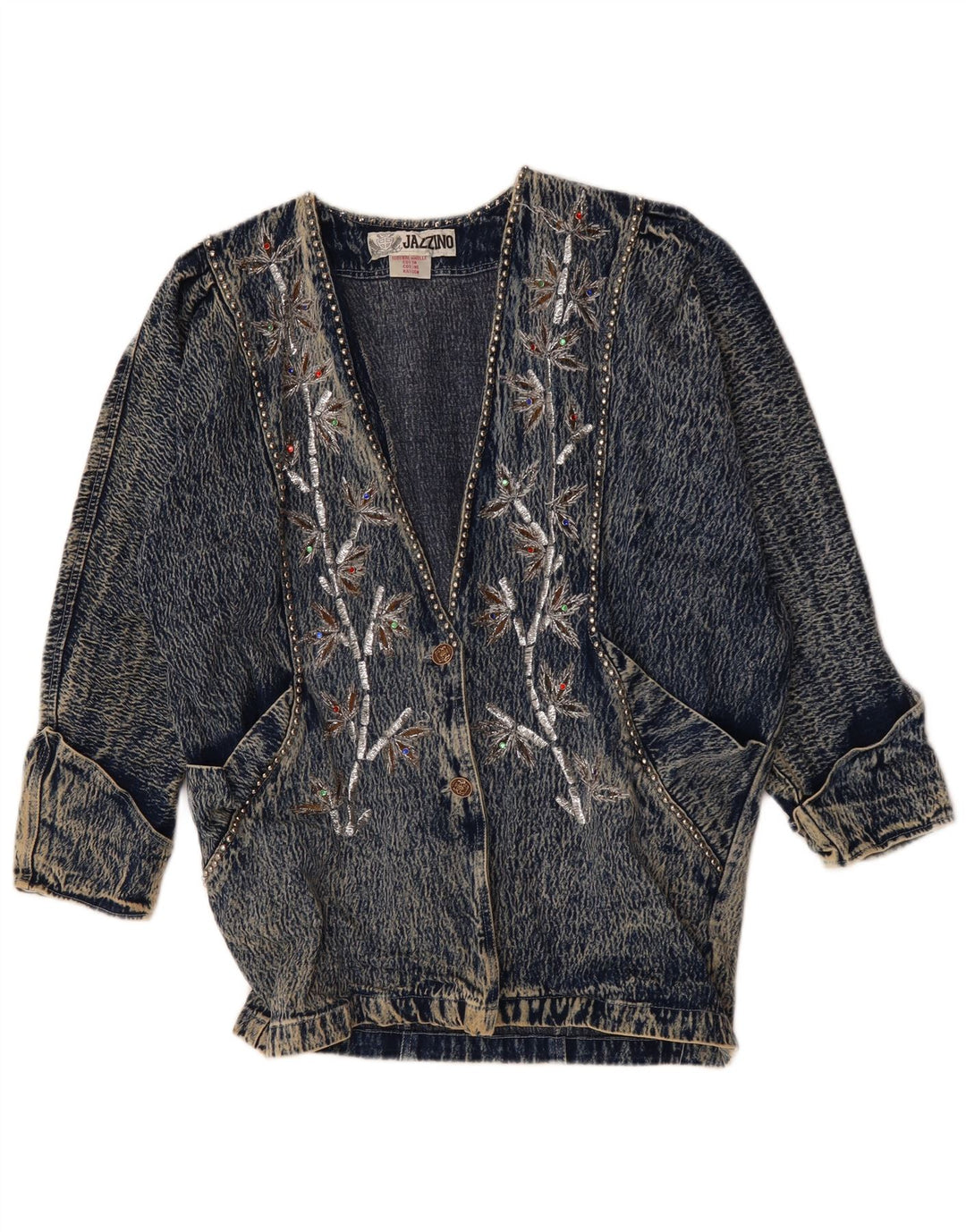 Jaqueta jeans feminina JAZZINO manga 3/4 oversized Reino Unido 18 XL azul floral