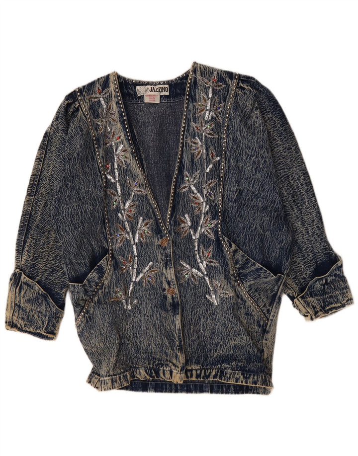 Jaqueta jeans feminina JAZZINO manga 3/4 oversized Reino Unido 18 XL azul floral