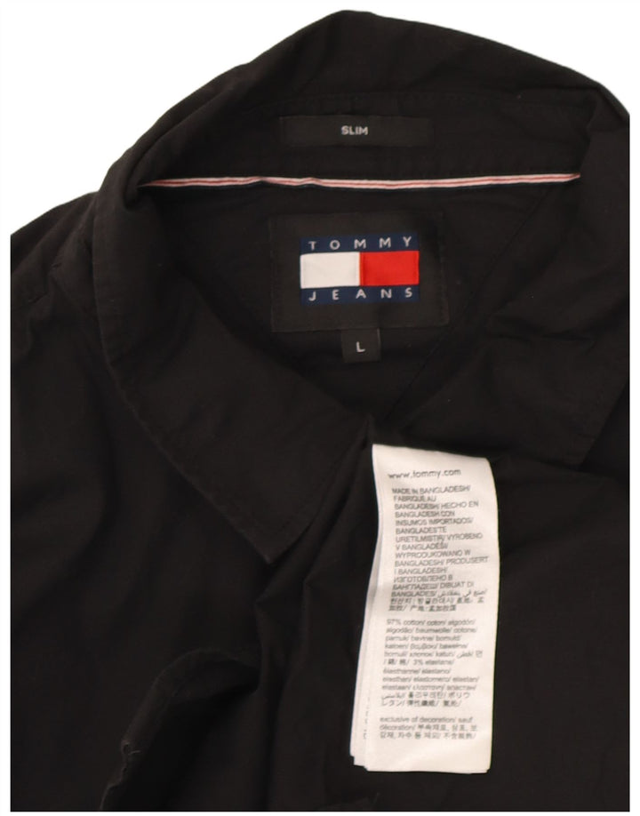 Camisa masculina Tommy Hilfiger Slim Fit grande algodão preto
