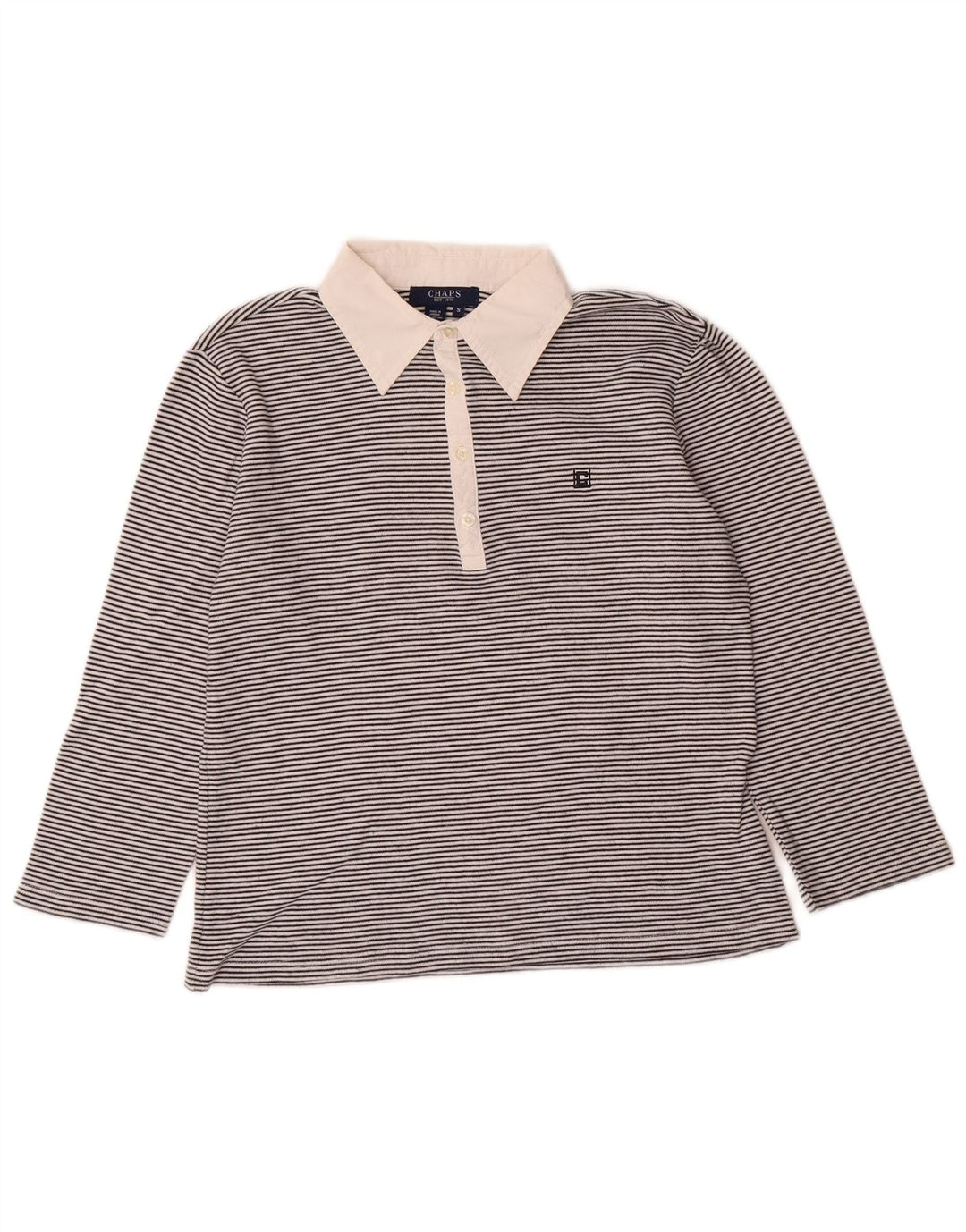 Camisa polo feminina de manga 3/4 da Chaps Reino Unido 10 pequena listrada preta de algodão