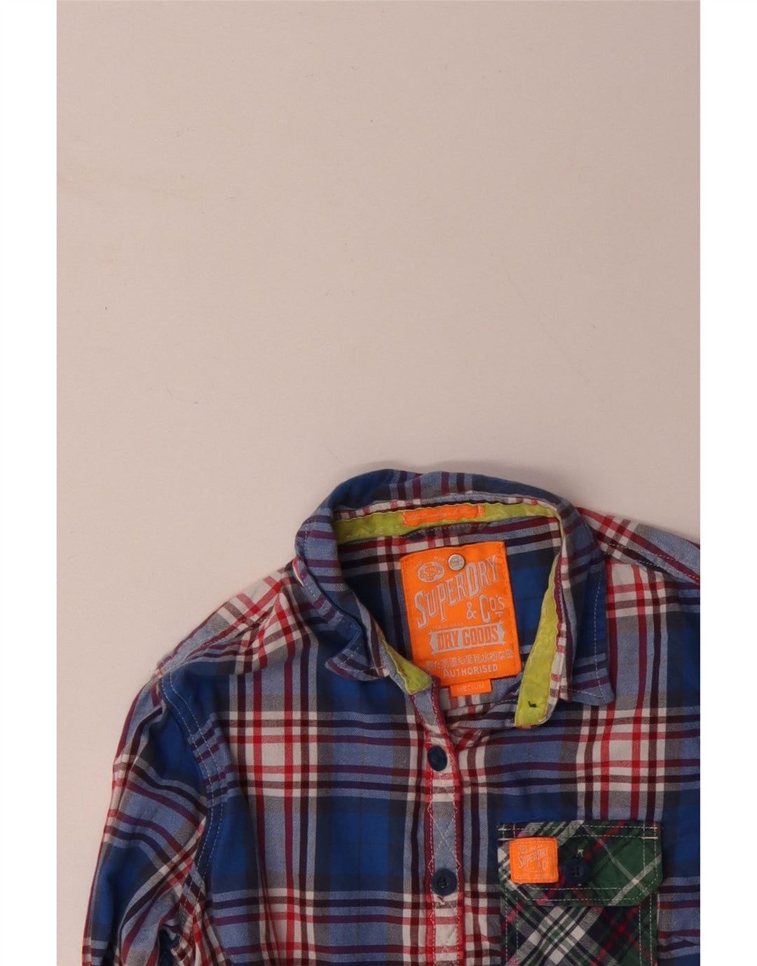 Camisa feminina de flanela SUPERDRY Reino Unido 12 algodão xadrez azul médio