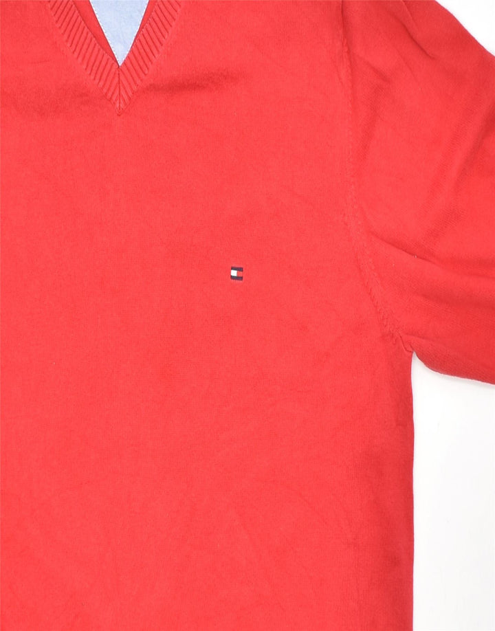 TOMMY HILFIGER Mens V-Neck Jumper Sweater XL Red Cotton Vintage Tommy Hilfiger and Second-Hand Tommy Hilfiger from Messina Hembry 