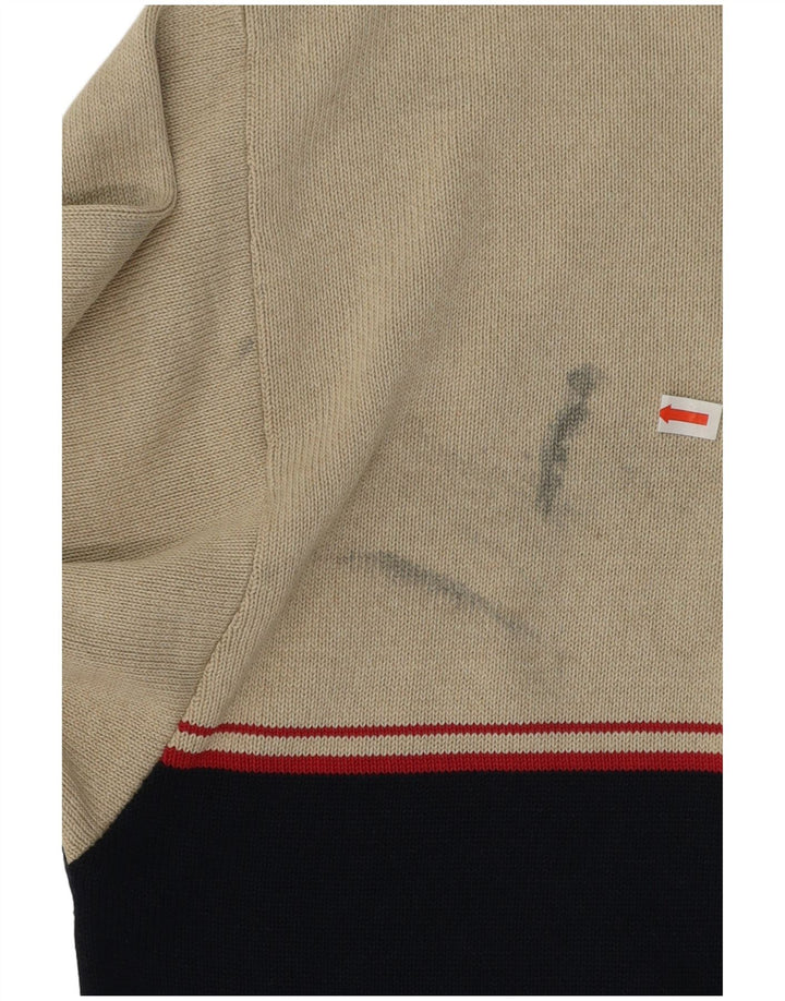 Suéter masculino vintage grande bloco colorido bege poliacrílico
