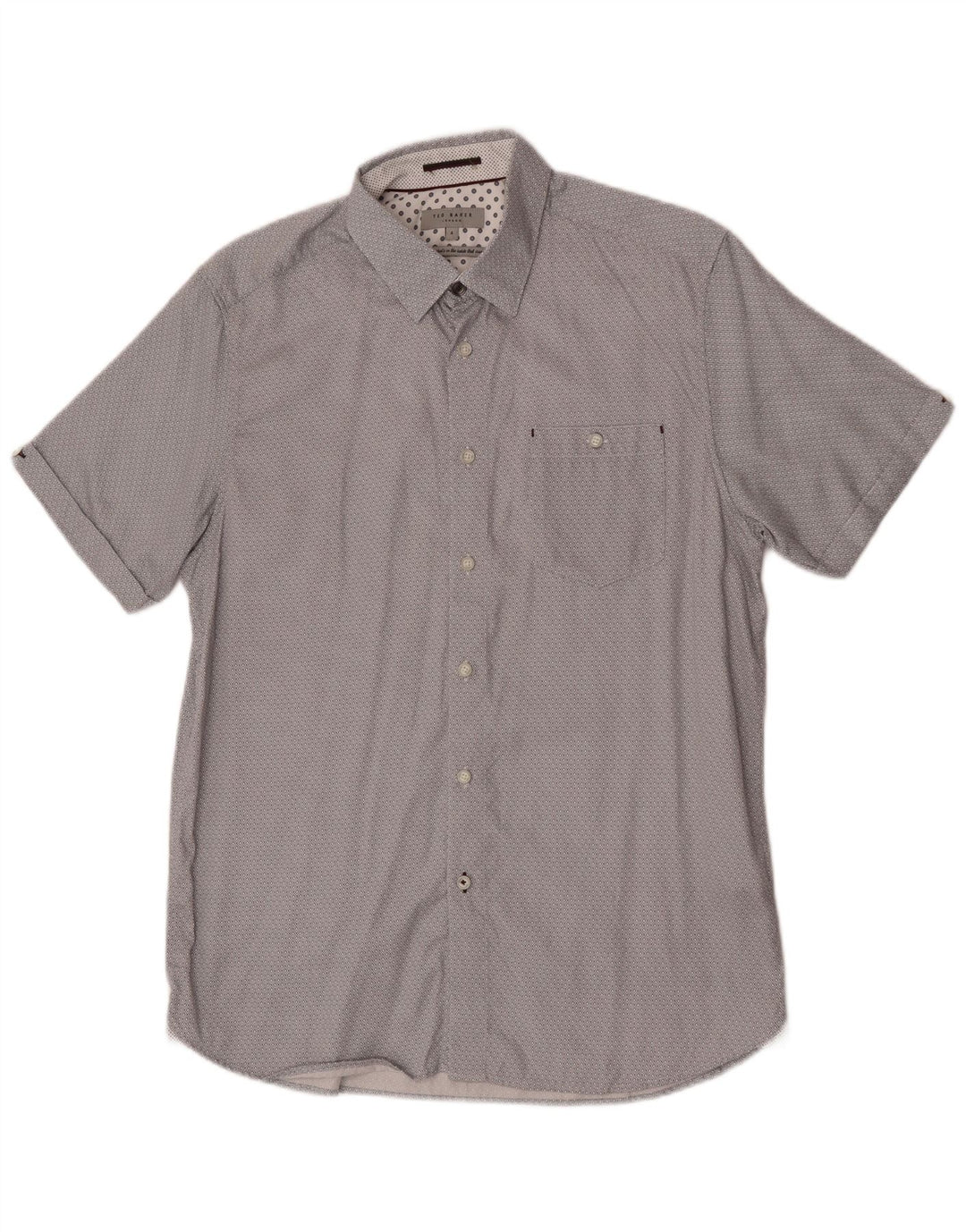 Camisa masculina de manga curta Ted Baker tamanho 4 grande algodão geométrico cinza