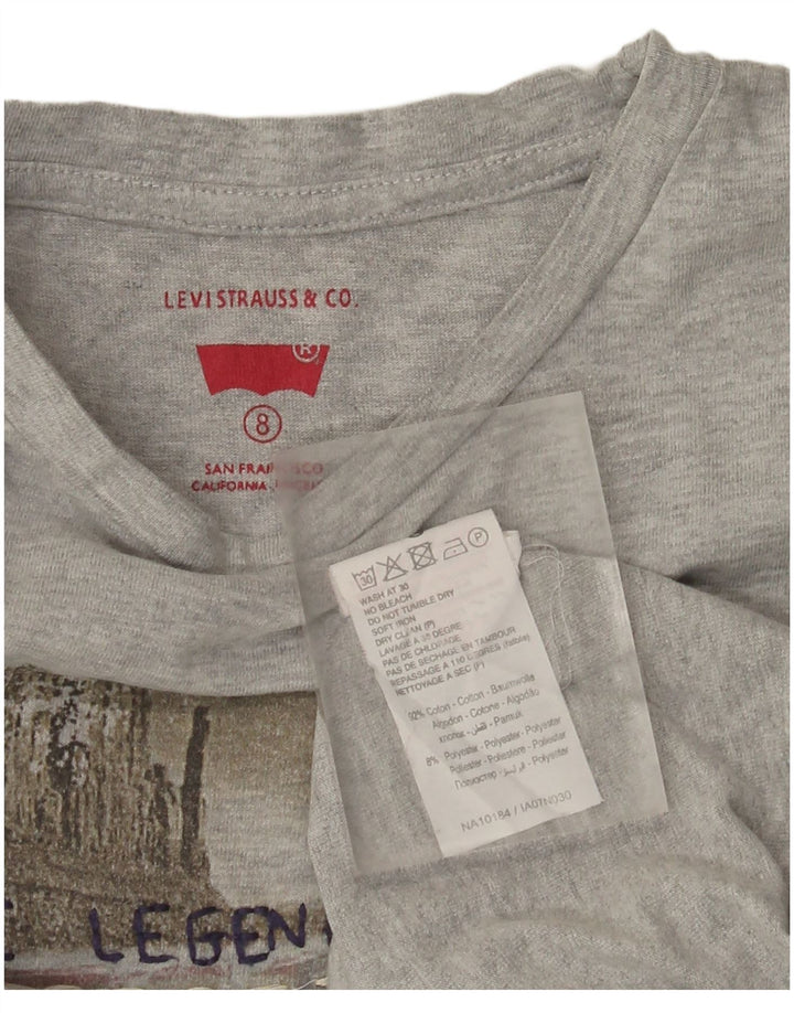 Top gráfico Levi's Boys manga comprida 7-8 anos algodão manchado cinza