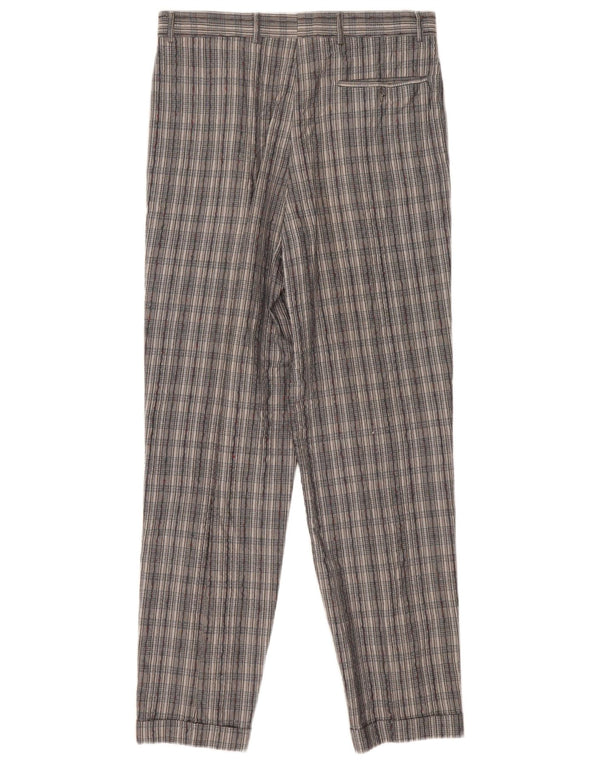 Calça feminina vintage de cintura alta IT 46 grande W30 L30 cinza xadrez
