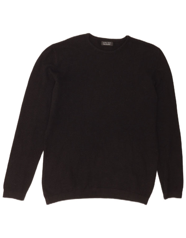 Zara Mens Crew Neck Jumper Sweater Large Black Acrylic