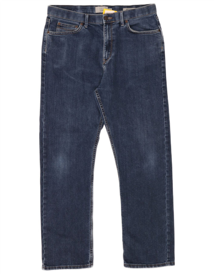 Calça jeans reta regular masculina Marks & Spencer W34 L29 algodão azul