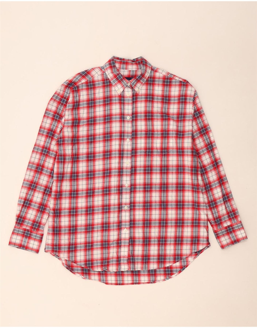 Camisa feminina de flanela grande com palangre GANT Reino Unido 8 pequeno algodão xadrez vermelho