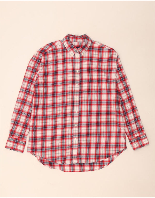 Camisa feminina de flanela grande com palangre GANT Reino Unido 8 pequeno algodão xadrez vermelho