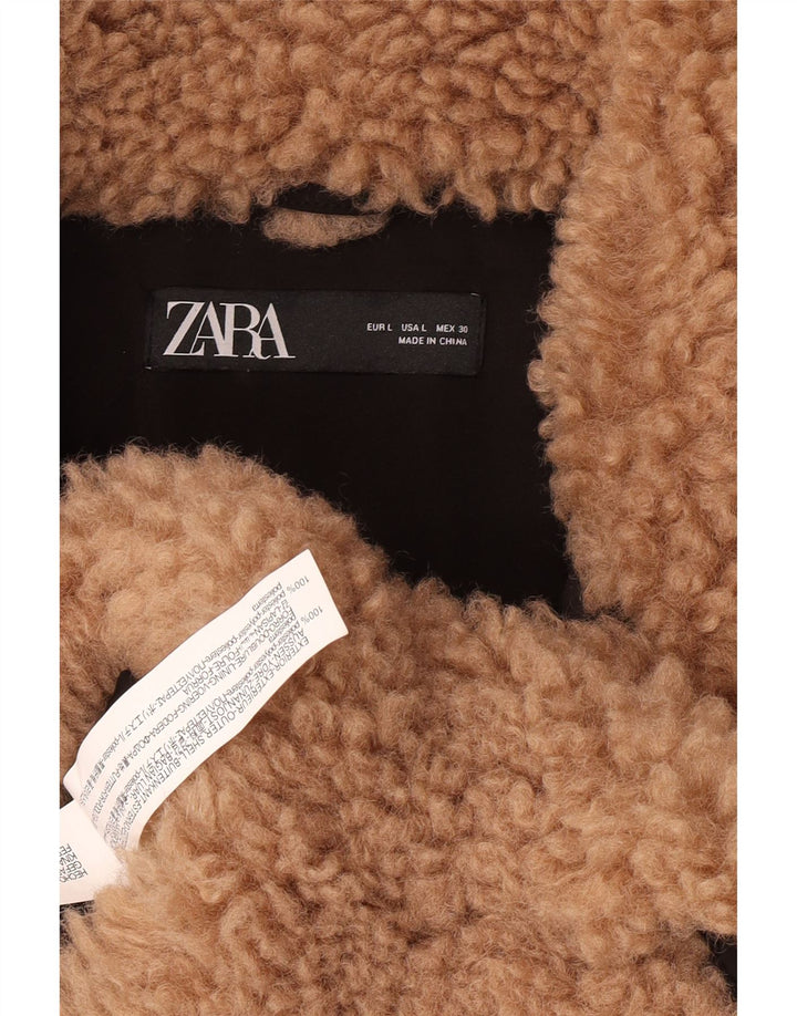 Jaqueta feminina Zara Teddy Bear grande de pele sintética Reino Unido 16 grande bege