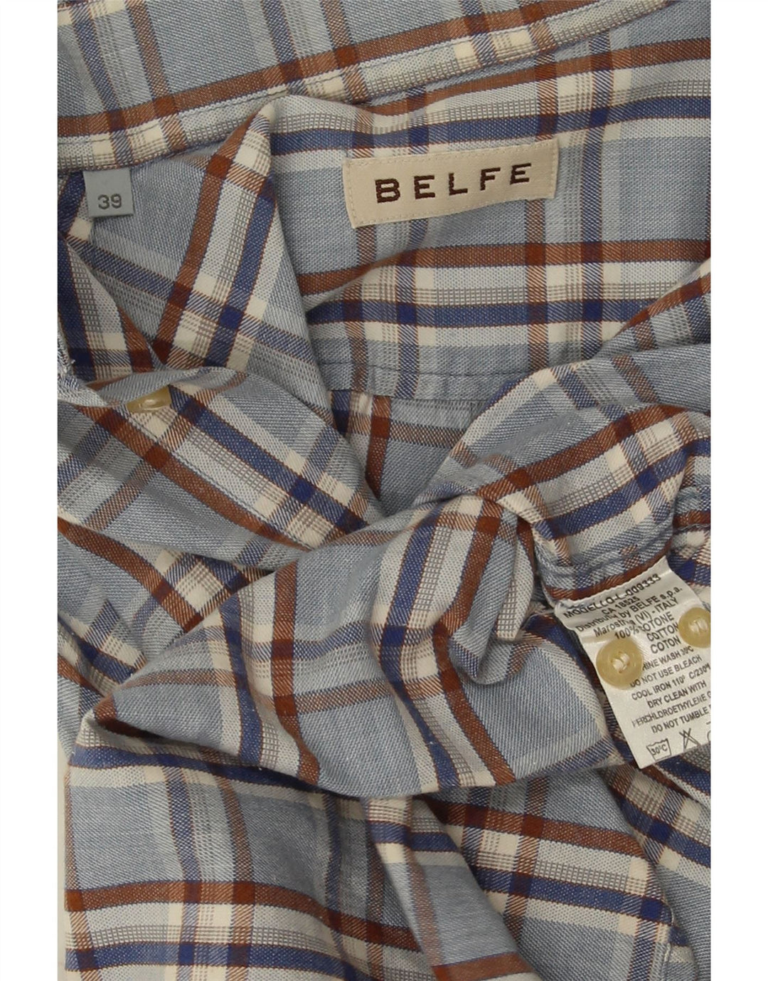 Camisa masculina Belfe tamanho 39 algodão xadrez azul médio