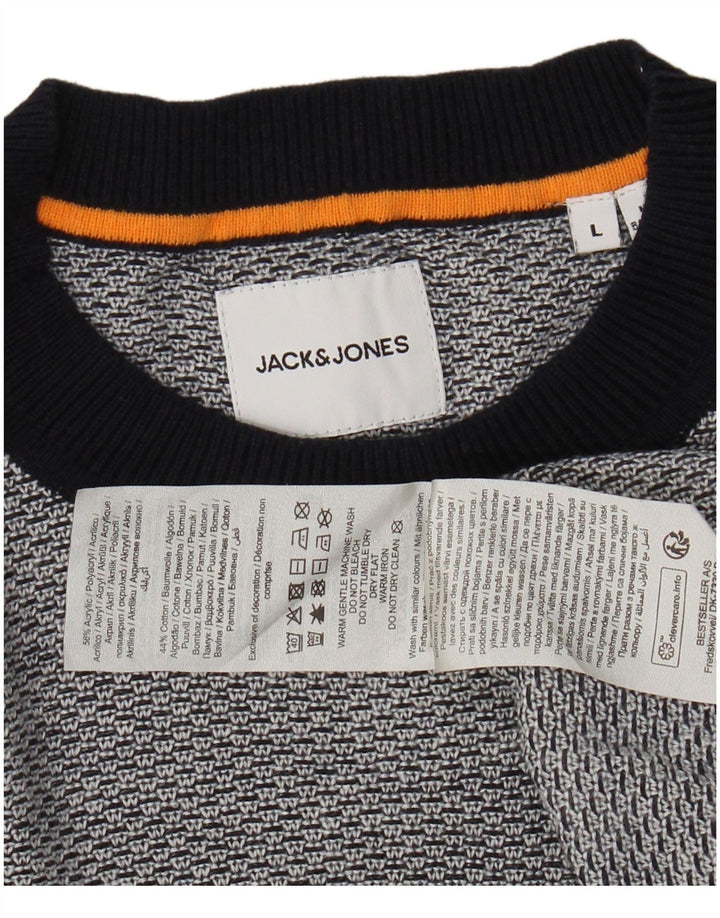 JACK & JONES Suéter masculino com gola redonda grande acrílico cinza