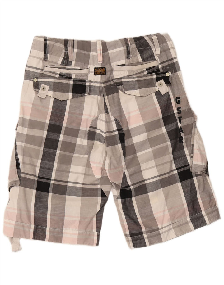 G-Star Mens Graphic Cargo Shorts W31 Algodão xadrez cinza médio