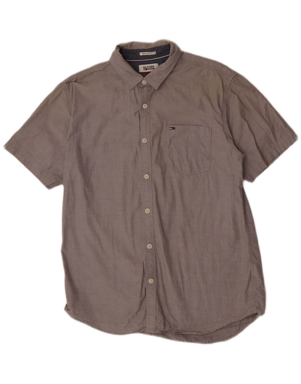 Tommy Hilfiger Camisa masculina de manga curta regular fit grande algodão cinza