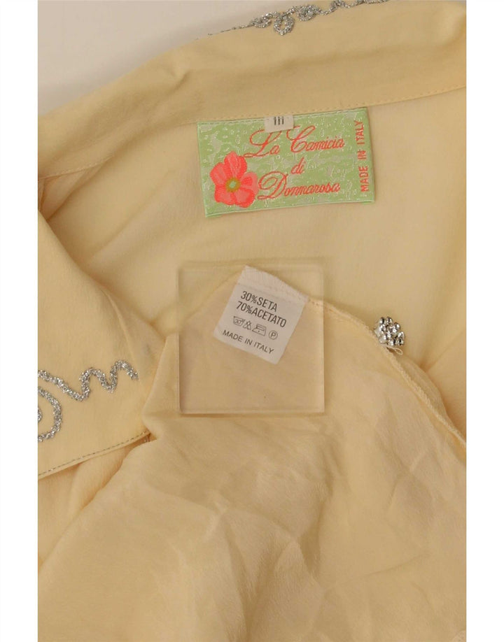 Blusa feminina vintage UK 16 grande seda amarela