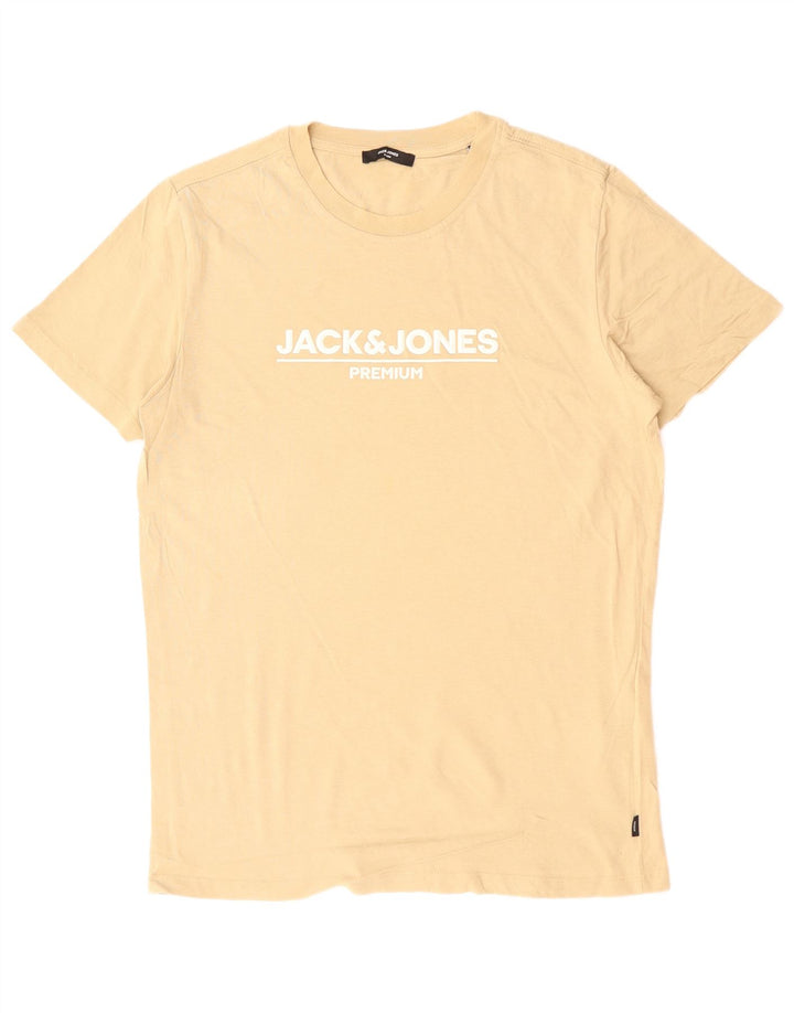 Camiseta masculina JACK & JONES com estampa gráfica de algodão bege médio