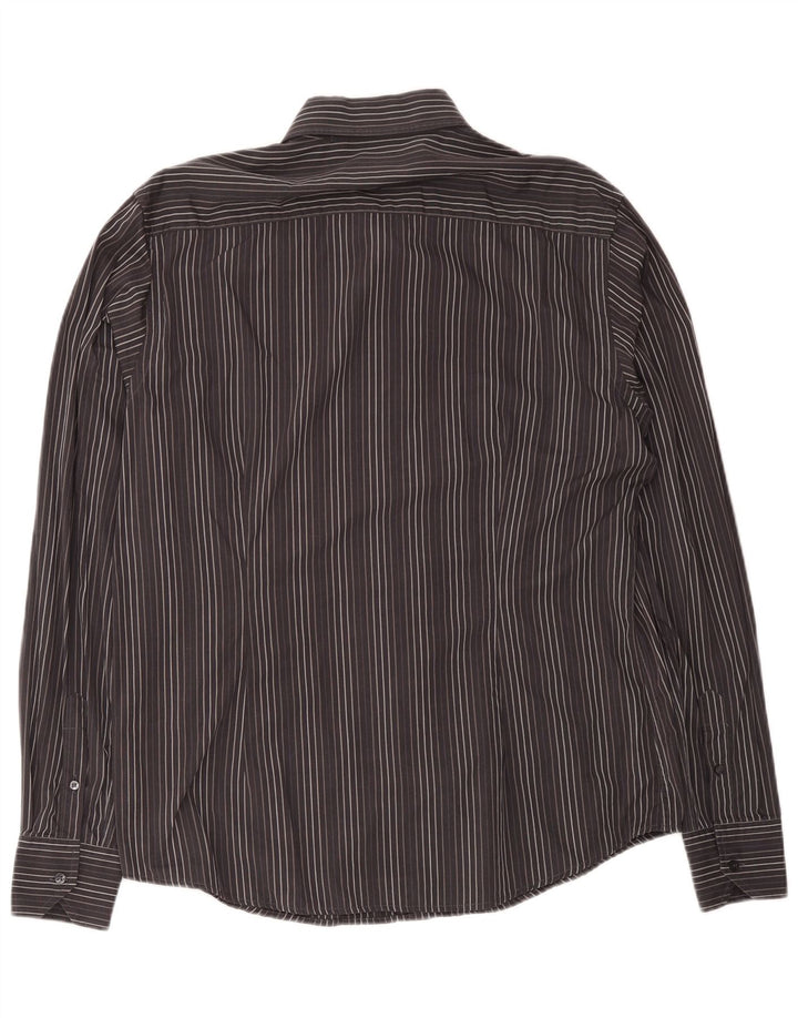 Camisa masculina Valentino tamanho 43 17 XL algodão listrado cinza