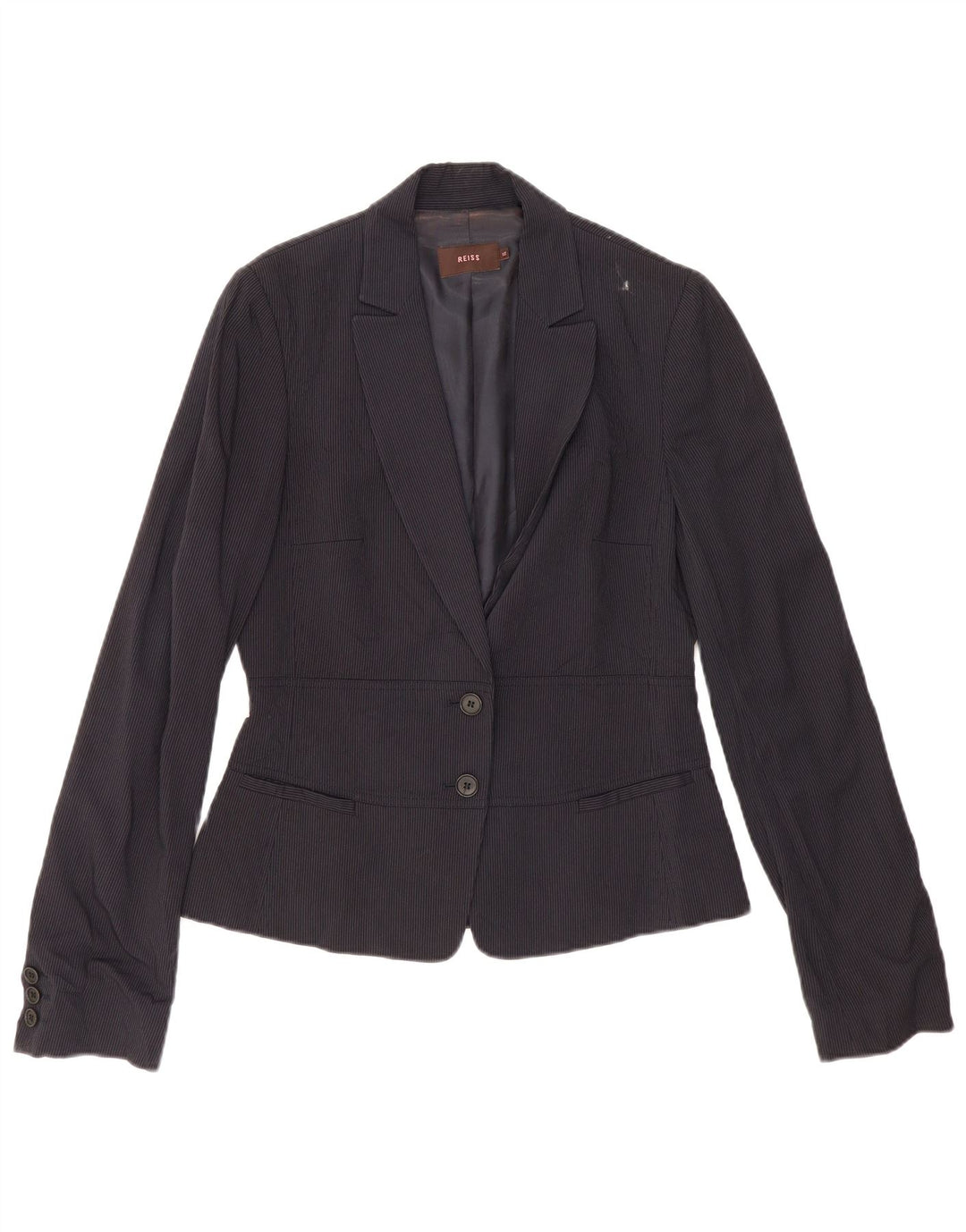 Jaqueta Blazer Feminina Reiss com 2 Botões Reino Unido 12 Riscas Azul Marinho Médio