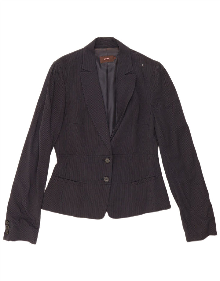 Jaqueta Blazer Feminina Reiss com 2 Botões Reino Unido 12 Riscas Azul Marinho Médio